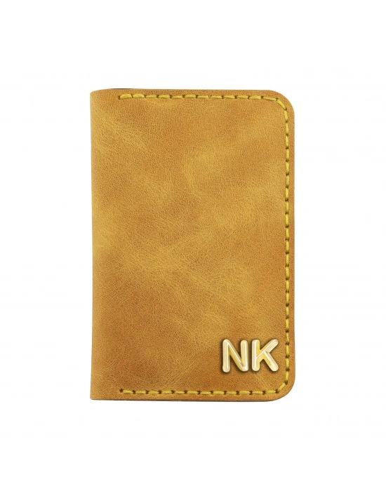 İsme Özel Dikey Mini Cüzdan - %100 Rainbow Deri - A010005 - Hardal Sarısı