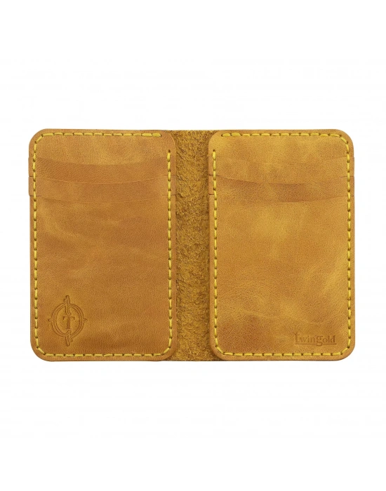 İsme Özel Dikey Mini Cüzdan - %100 Rainbow Deri - A010005 - Hardal Sarısı