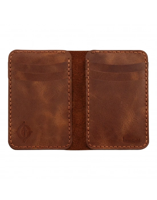 İsme Özel Dikey Mini Cüzdan - %100 Rainbow Deri - A010005 - Kahverengi