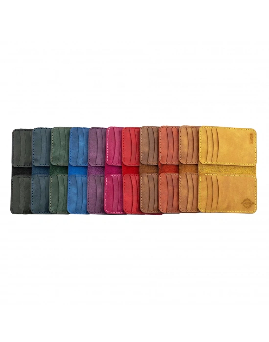 İsme Özel Dikey Mini Cüzdan - %100 Rainbow Deri - A010005 - Kahverengi