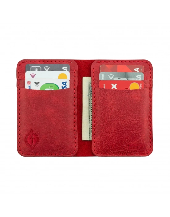 İsme Özel Dikey Mini Cüzdan - %100 Rainbow Deri - A010005 - Kırmızı