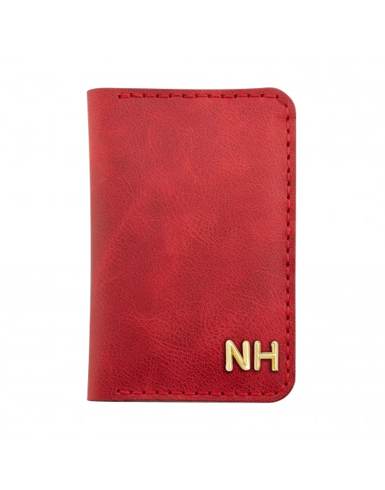 İsme Özel Dikey Mini Cüzdan - %100 Rainbow Deri - A010005 - Kırmızı