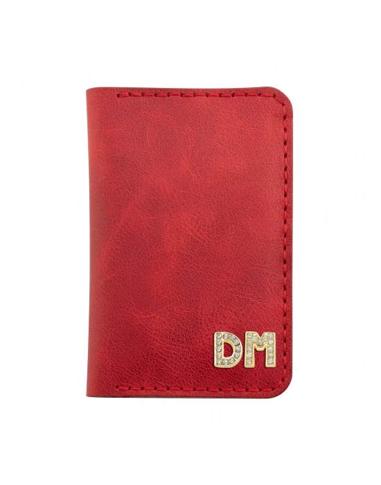 İsme Özel Dikey Mini Cüzdan - %100 Rainbow Deri - A010005 - Kırmızı