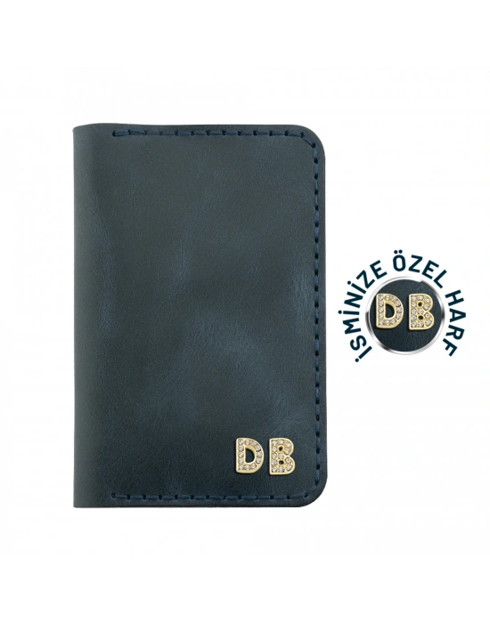 İsme Özel Dikey Mini Cüzdan - %100 Rainbow Deri - A010005 - Lacivert