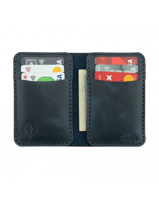 İsme Özel Dikey Mini Cüzdan - %100 Rainbow Deri - A010005 - Lacivert