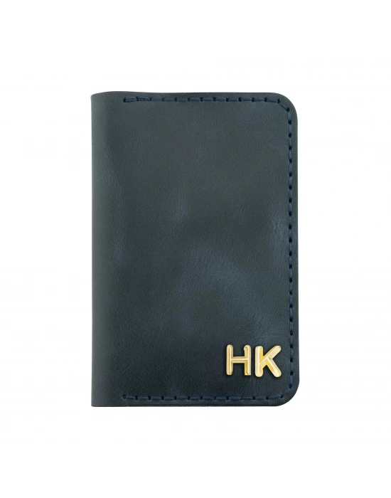 İsme Özel Dikey Mini Cüzdan - %100 Rainbow Deri - A010005 - Lacivert