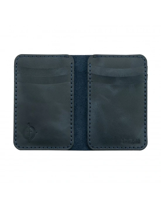 İsme Özel Dikey Mini Cüzdan - %100 Rainbow Deri - A010005 - Lacivert