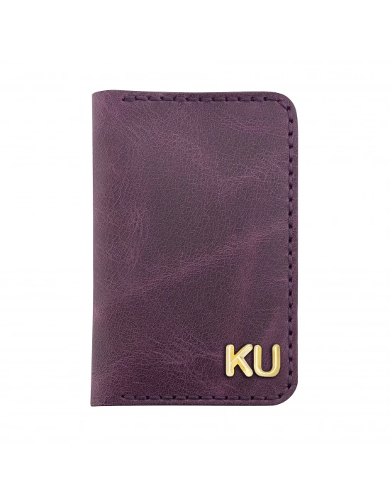 İsme Özel Dikey Mini Cüzdan - %100 Rainbow Deri - A010005 - Mor