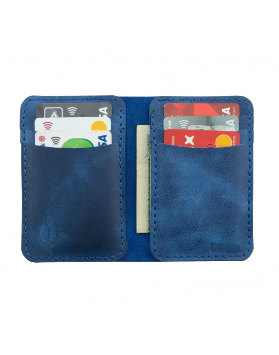 İsme Özel Dikey Mini Cüzdan - %100 Rainbow Deri - A010005 - Saks Mavisi