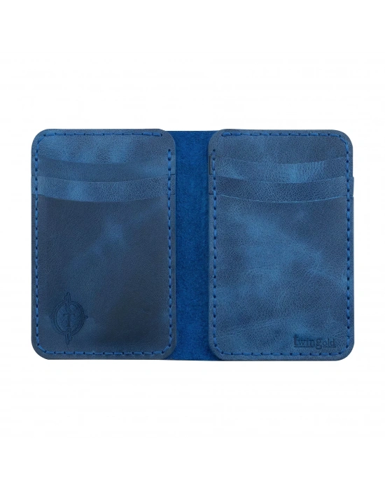 İsme Özel Dikey Mini Cüzdan - %100 Rainbow Deri - A010005 - Saks Mavisi