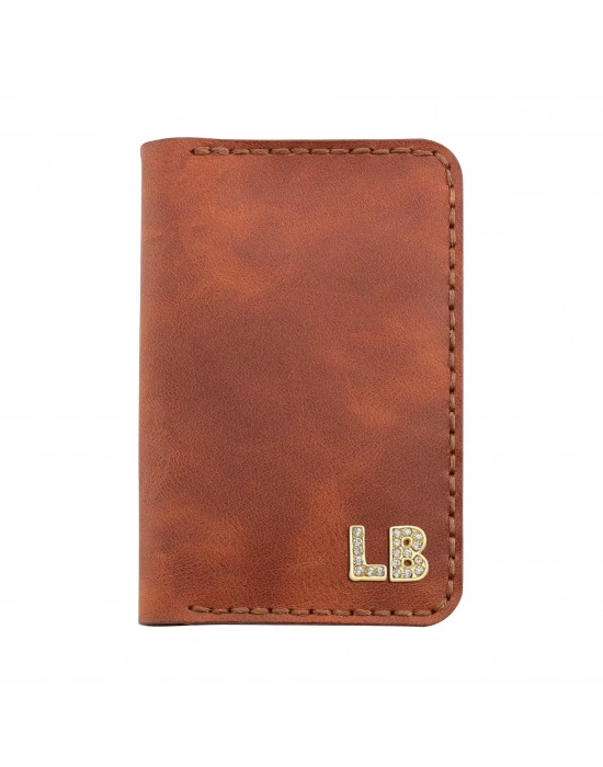 İsme Özel Dikey Mini Cüzdan - %100 Rainbow Deri - A010005 - Tobacco
