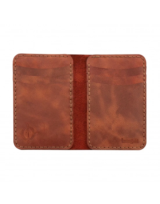 İsme Özel Dikey Mini Cüzdan - %100 Rainbow Deri - A010005 - Tobacco