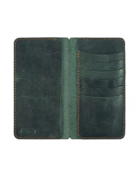 İsme Özel Dikey Uzun Cüzdan - %100 Crazy Deri - A010003 - Haki