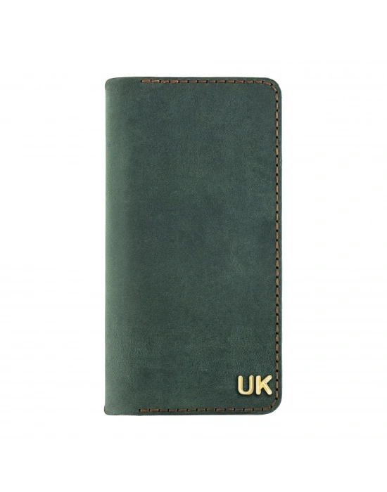 İsme Özel Dikey Uzun Cüzdan - %100 Crazy Deri - A010003 - Haki