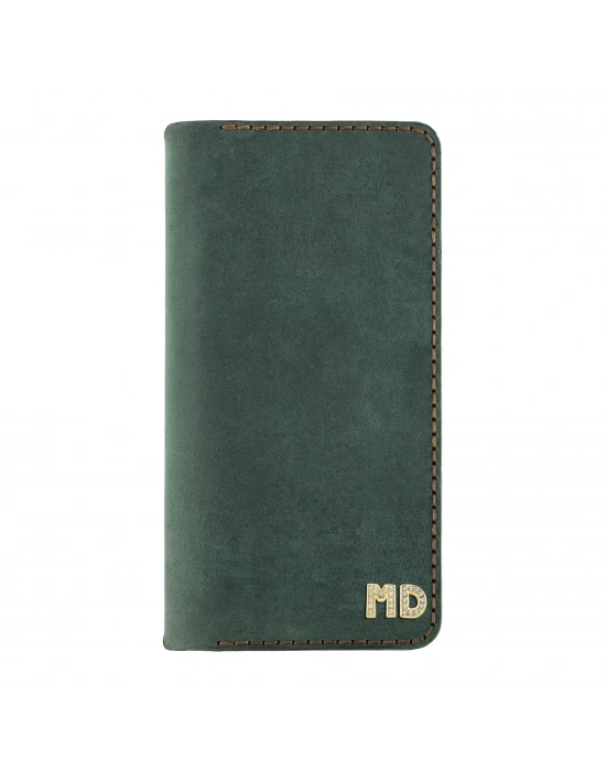 İsme Özel Dikey Uzun Cüzdan - %100 Crazy Deri - A010003 - Haki