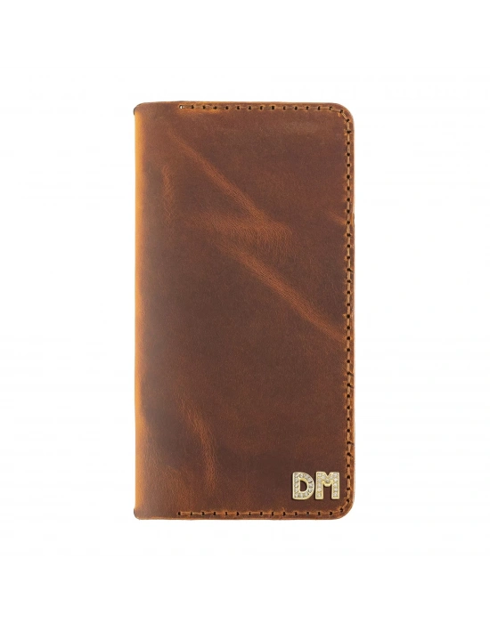 İsme Özel Dikey Uzun Cüzdan - %100 Crazy Deri - A010003 - Taba