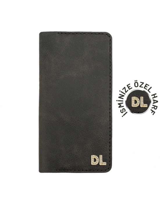 İsme Özel Dikey Uzun Cüzdan - %100 Rainbow Deri - A010007 - Antrasit