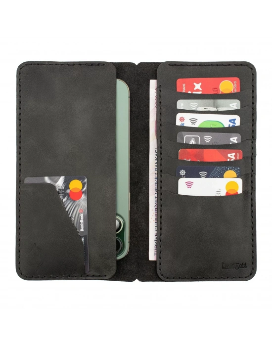 İsme Özel Dikey Uzun Cüzdan - %100 Rainbow Deri - A010007 - Antrasit