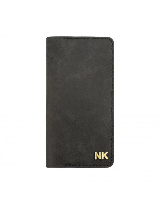 İsme Özel Dikey Uzun Cüzdan - %100 Rainbow Deri - A010007 - Antrasit