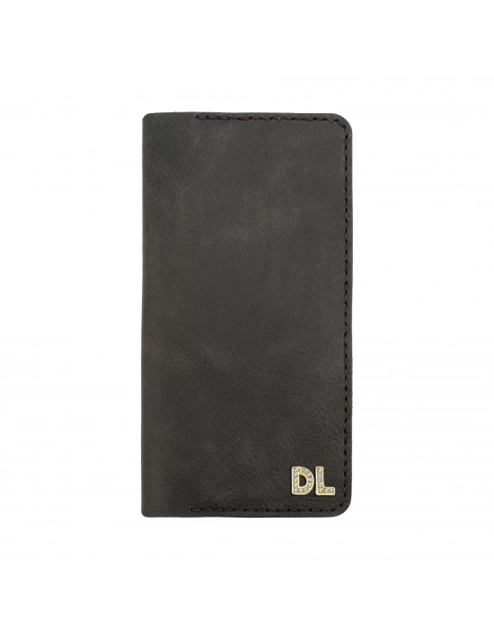 İsme Özel Dikey Uzun Cüzdan - %100 Rainbow Deri - A010007 - Antrasit