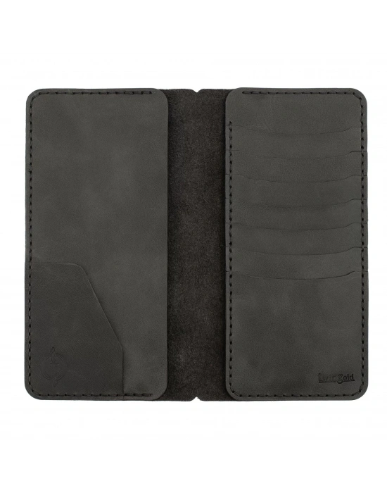 İsme Özel Dikey Uzun Cüzdan - %100 Rainbow Deri - A010007 - Antrasit