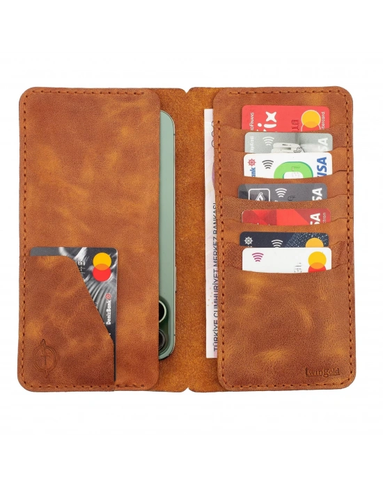 İsme Özel Dikey Uzun Cüzdan - %100 Rainbow Deri - A010007 - Camel