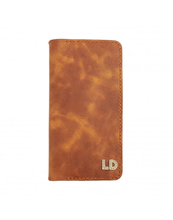 İsme Özel Dikey Uzun Cüzdan - %100 Rainbow Deri - A010007 - Camel