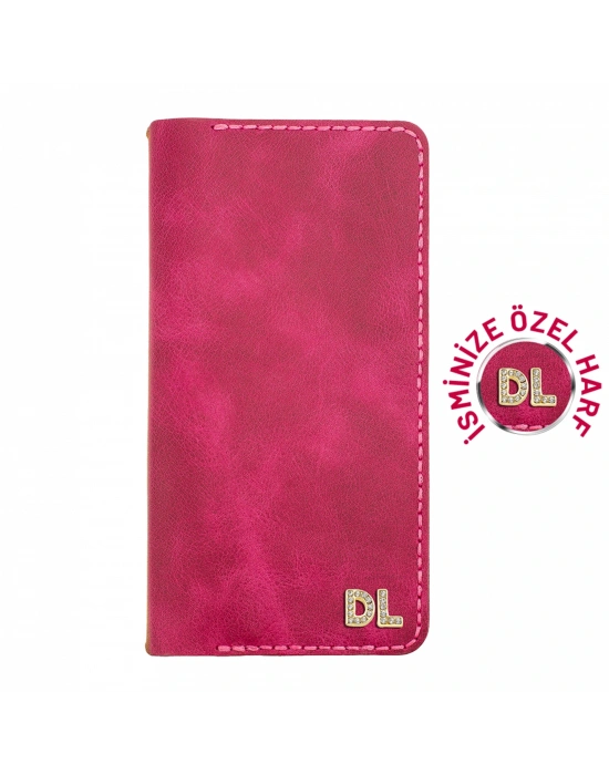 İsme Özel Dikey Uzun Cüzdan - %100 Rainbow Deri - A010007 - Fuşya
