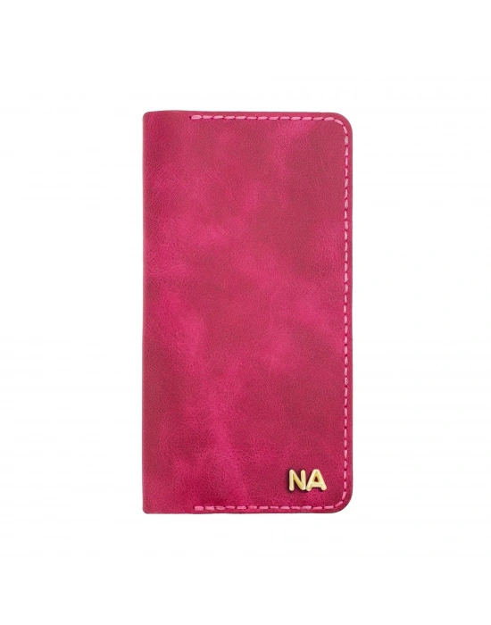 İsme Özel Dikey Uzun Cüzdan - %100 Rainbow Deri - A010007 - Fuşya