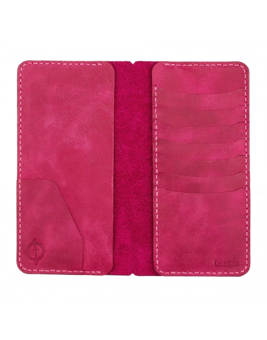 İsme Özel Dikey Uzun Cüzdan - %100 Rainbow Deri - A010007 - Fuşya