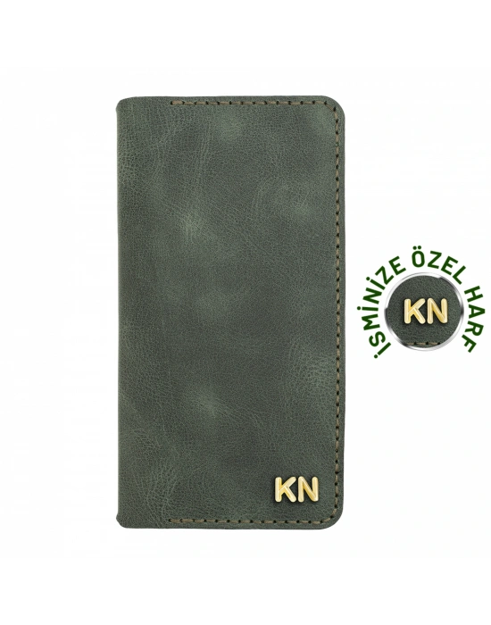 İsme Özel Dikey Uzun Cüzdan - %100 Rainbow Deri - A010007 - Haki