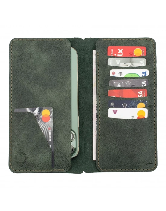 İsme Özel Dikey Uzun Cüzdan - %100 Rainbow Deri - A010007 - Haki