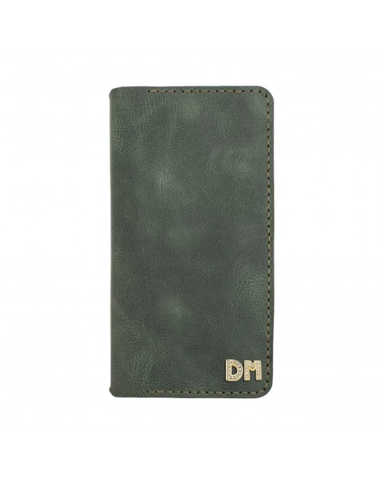 İsme Özel Dikey Uzun Cüzdan - %100 Rainbow Deri - A010007 - Haki