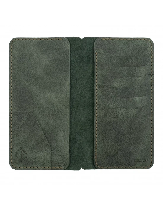 İsme Özel Dikey Uzun Cüzdan - %100 Rainbow Deri - A010007 - Haki