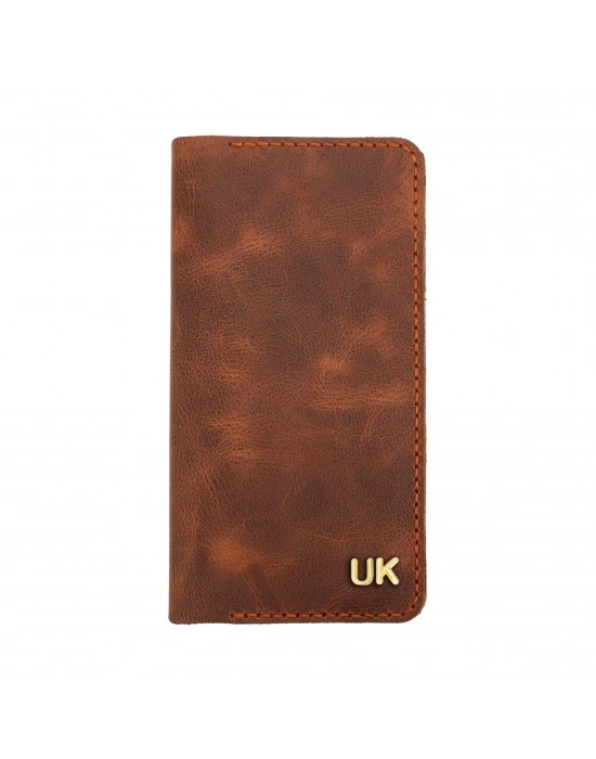 İsme Özel Dikey Uzun Cüzdan - %100 Rainbow Deri - A010007 - Kahverengi