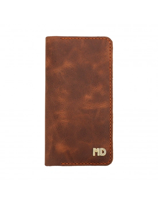 İsme Özel Dikey Uzun Cüzdan - %100 Rainbow Deri - A010007 - Kahverengi
