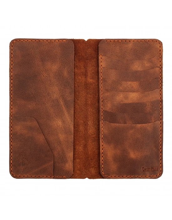 İsme Özel Dikey Uzun Cüzdan - %100 Rainbow Deri - A010007 - Kahverengi