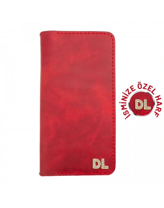 İsme Özel Dikey Uzun Cüzdan - %100 Rainbow Deri - A010007 - Kırmızı