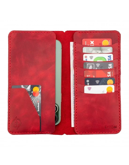 İsme Özel Dikey Uzun Cüzdan - %100 Rainbow Deri - A010007 - Kırmızı