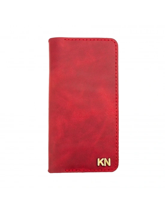 İsme Özel Dikey Uzun Cüzdan - %100 Rainbow Deri - A010007 - Kırmızı