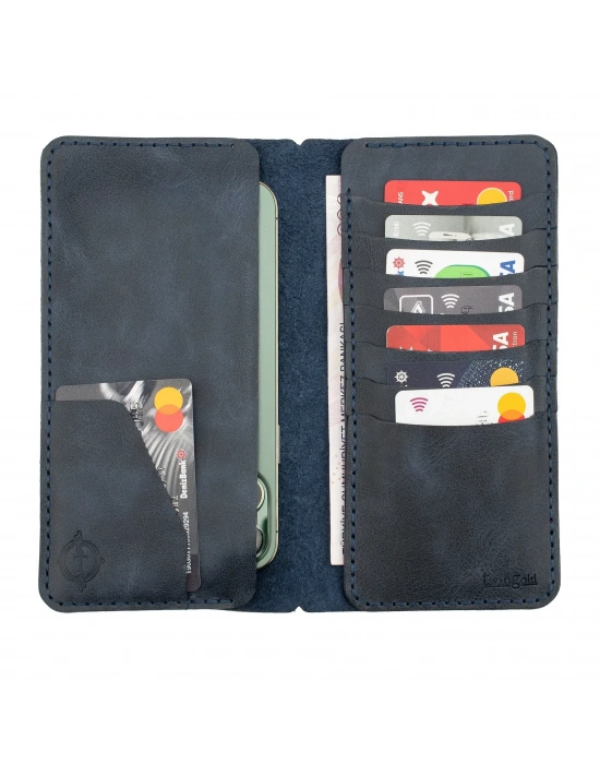 İsme Özel Dikey Uzun Cüzdan - %100 Rainbow Deri - A010007 - Lacivert