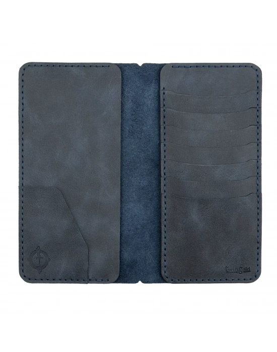 İsme Özel Dikey Uzun Cüzdan - %100 Rainbow Deri - A010007 - Lacivert