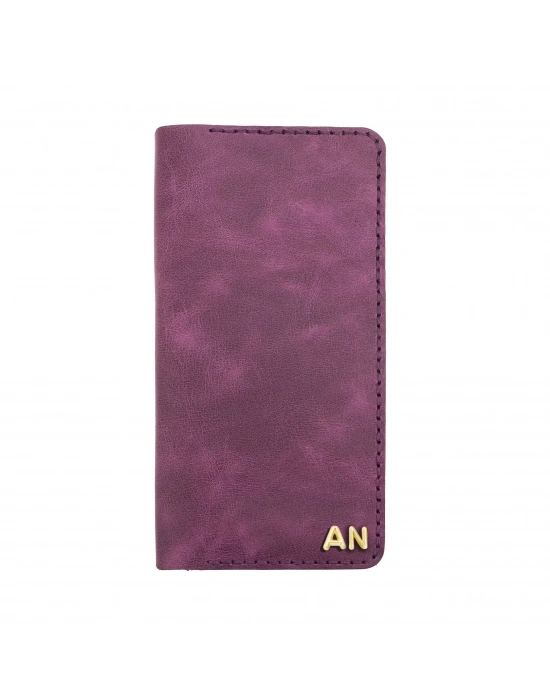 İsme Özel Dikey Uzun Cüzdan - %100 Rainbow Deri - A010007 - Mor