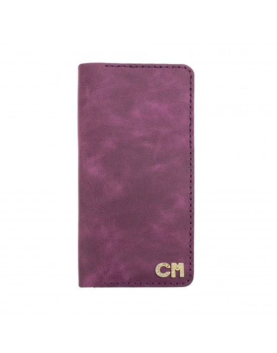 İsme Özel Dikey Uzun Cüzdan - %100 Rainbow Deri - A010007 - Mor