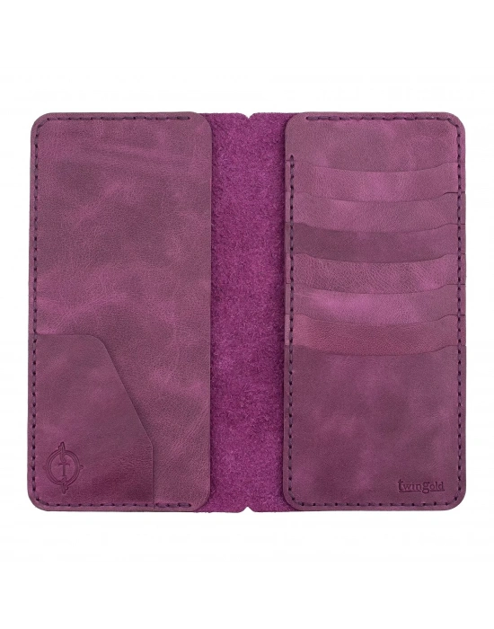 İsme Özel Dikey Uzun Cüzdan - %100 Rainbow Deri - A010007 - Mor