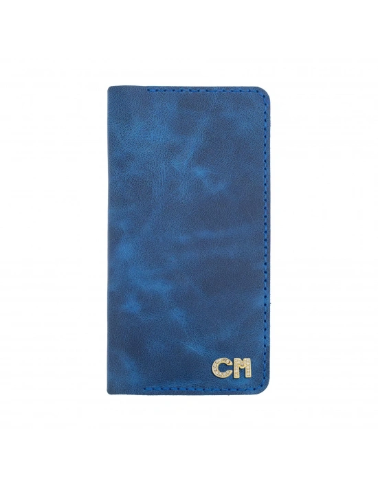 İsme Özel Dikey Uzun Cüzdan - %100 Rainbow Deri - A010007 - Saks Mavisi