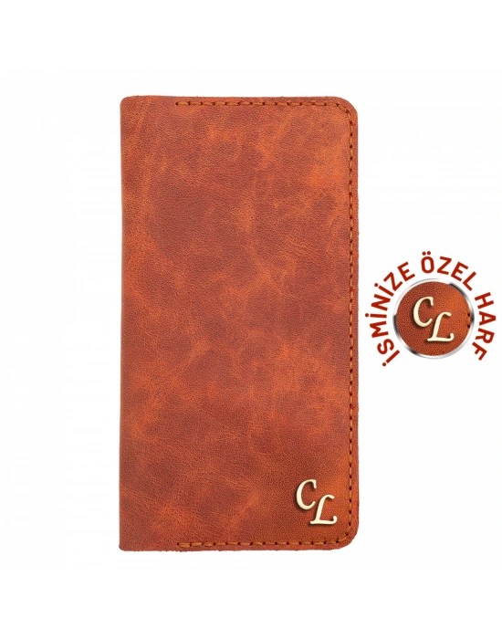 İsme Özel Dikey Uzun Cüzdan - %100 Rainbow Deri - A010007 - Tobacco