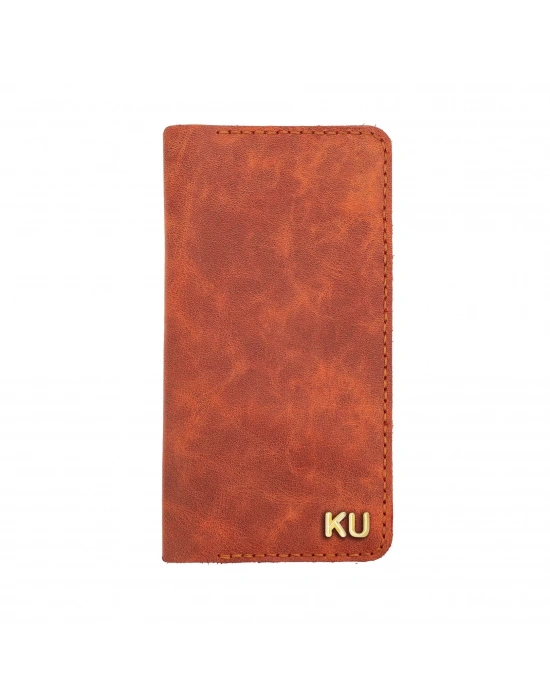 İsme Özel Dikey Uzun Cüzdan - %100 Rainbow Deri - A010007 - Tobacco