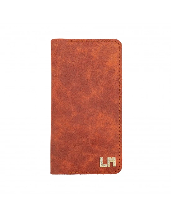 İsme Özel Dikey Uzun Cüzdan - %100 Rainbow Deri - A010007 - Tobacco