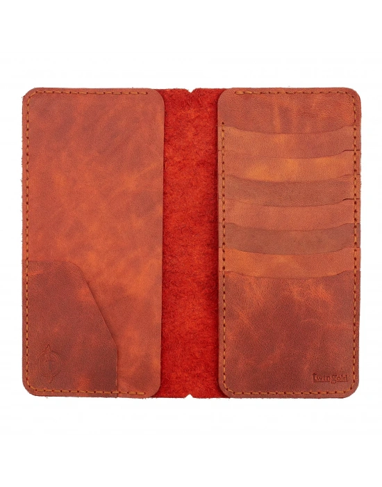 İsme Özel Dikey Uzun Cüzdan - %100 Rainbow Deri - A010007 - Tobacco